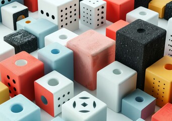 b'Colorful 3D Illustration of Assorted Dice'