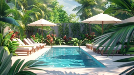 Outdoor Living: A 3D vector illustration of a backyard oasis with a swimming pool