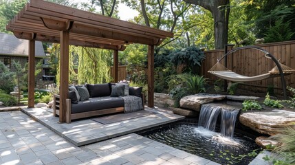 Outdoor Living Sanctuary: A peaceful outdoor living sanctuary with a cozy daybed