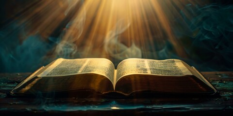 Open Bible with Bright Light - obrazy, fototapety, plakaty