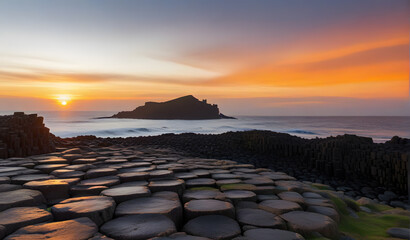 Sunset at Giant s causeway