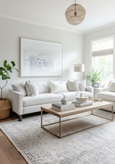 Naklejka na ściany i meble b'Airy White Living Room With Natural Textures'