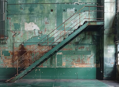 b'Stairway to nowhere in an abandoned building'