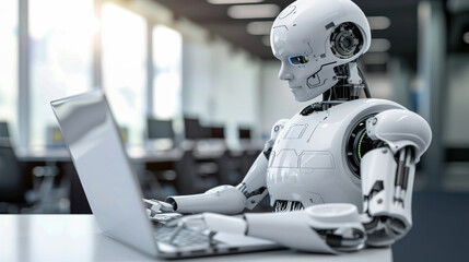 Robot working at computer