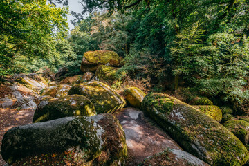 Rock formations in the forest. The Chaos of the forest of Huelgoat. cradle of numerous Celtic...