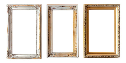 Antique frame , Wood frame vintage style for photo or painting isolate on transparent png.