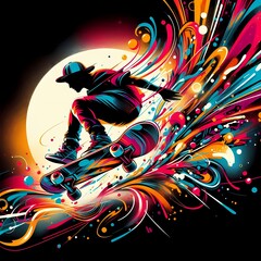 illustration of A Skateboarding with splashes of paint surrounding for t-shirt designs