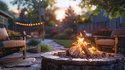 Backyard firepit in cozy suburban evening gathering.