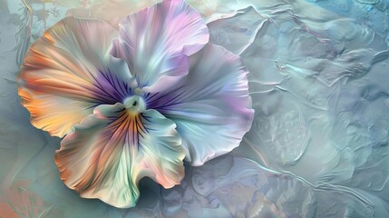 An artistic portrayal of a pastel pansy in 3D, with soft colors and delicate form