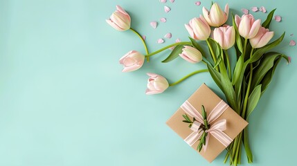 Celebrate Mother s Day with this charming flat lay setup featuring a greeting card against a soft light blue backdrop leaving room for your heartfelt message Happy Mother s Day