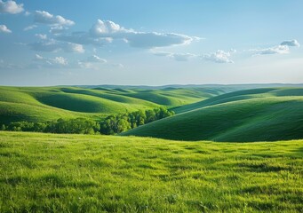 Obraz premium b'Green rolling hills under blue sky with white clouds'