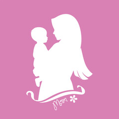 mom and baby vector illustration for mothers day card pink background