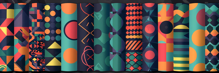 abstract geometric pattern bundle featuring a red circle and a wall