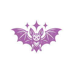 Purple and White Illustration of Cute Bat
