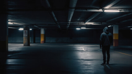 Fototapeta premium Mysterious Man in Parking Garage