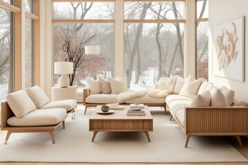 b'Bright living room with large windows and white walls'
