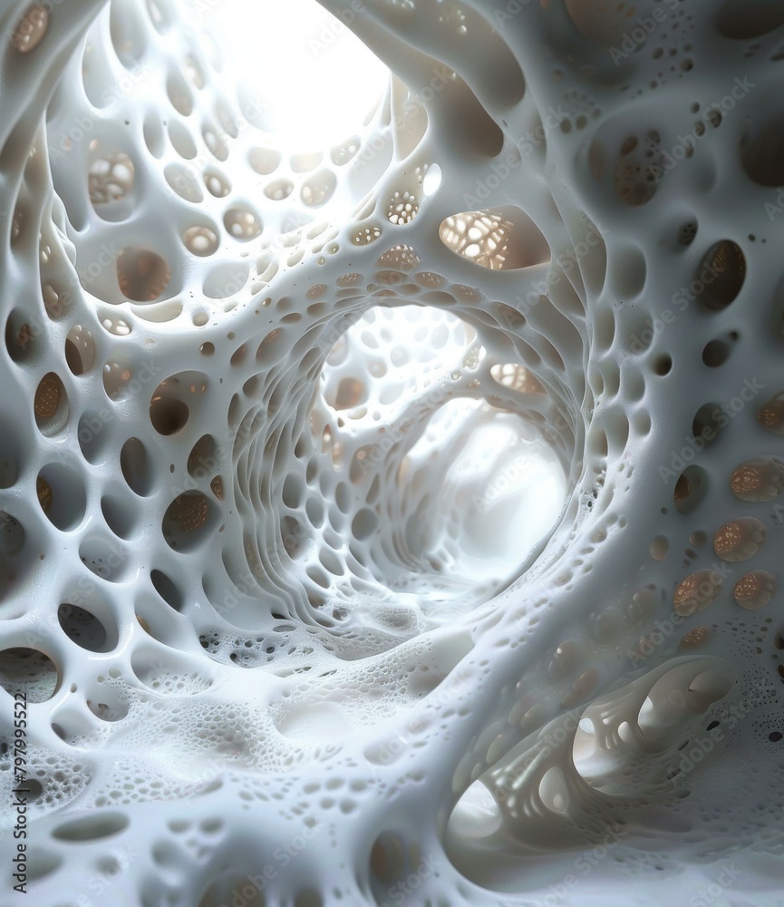 Fototapete 3d rendering of an organic structure resembling a cave or tunnel