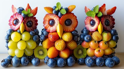 Naklejka na ściany i meble b'Three owls made of fruits and vegetables'