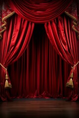 b'Red stage curtain with spotlight'