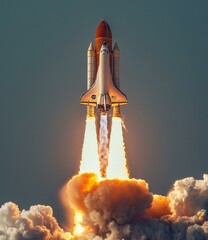 b'Space Shuttle Discovery launching from the Kennedy Space Center' - obrazy, fototapety, plakaty