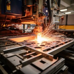 Fototapeta premium b'Industrial laser cutting machine in operation'