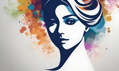 original and very equal wallpaper, using different colors that blend harmoniously. inlay of a woman's face