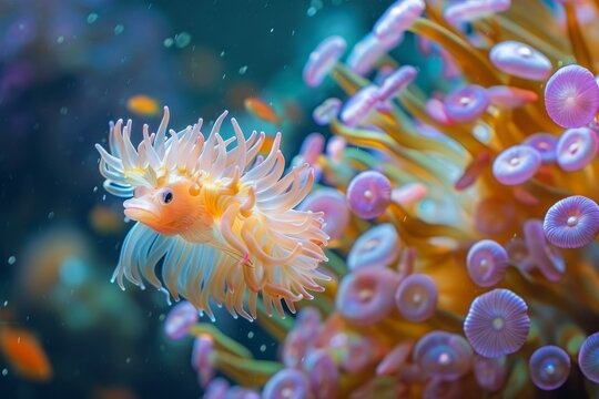 b'A mesmerizing sight of a sea anemone and its symbiotic clownfish'