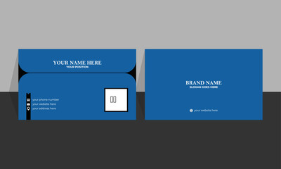 Creative double-sided horizontal print modern business card template in black and Blue colors. Personal visiting card with company logo. Vector illustration.