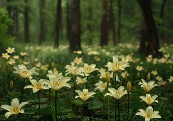 Lilies of the valley in the forest
