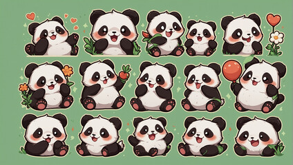 Obraz premium bundle image cute panda emoticon sticker 27