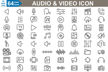 Audio video line Icons set vector illustrator