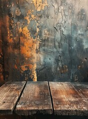 b'Rustic wooden background with a dark blue painted plank wall'
