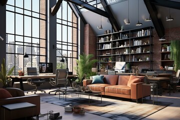 b'Modern industrial style office interior design'