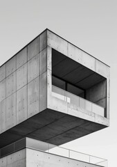 b'Black and white concrete building with a balcony'