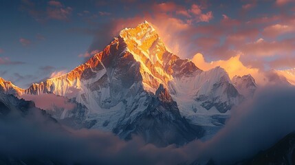 b'Mount Everest in the Himalayas at sunrise'