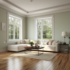 Fototapeta premium b'A Modern Living Room With White Walls and Wood Floors'