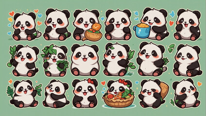 Obraz premium bundle image cute panda emoticon sticker 17