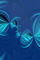 Ultra-wide turquoise and black creative patterns and concentric design on a royal blue background with drop shadows