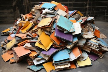 b'A large pile of discarded books'