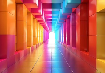 Surreal glowing colorful 3D tunnel