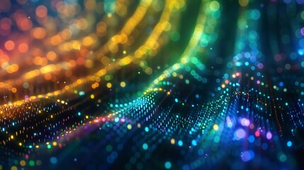 Abstract technology background with colorful light patterns. Digital visualization for concept of data, connectivity, and network.