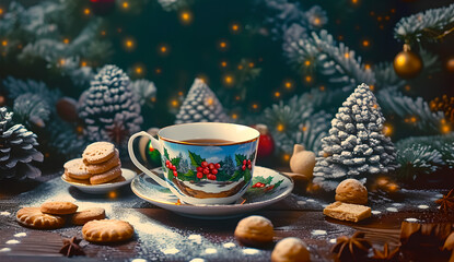 Obraz na płótnie Canvas christmas cookies and tea