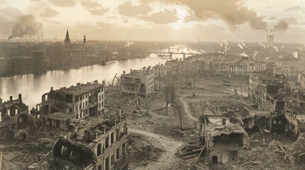 Destroyed city of Posen, Poland after World War I