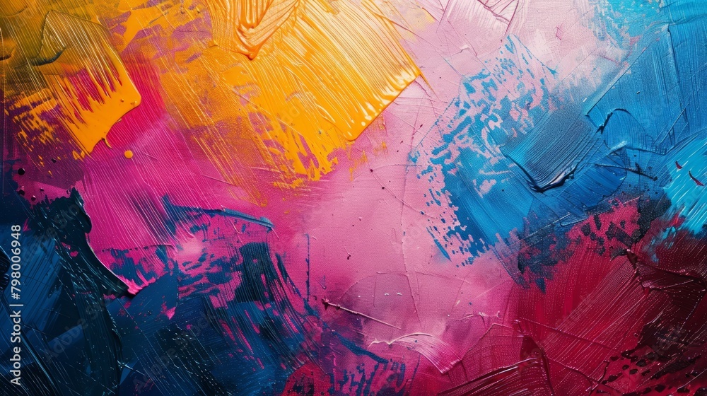 Poster a colorful painting with a lot of brush strokes and splatters. the colors are bright and bold, creat