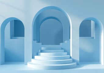 Fototapeta premium b'Blue podium and arches in a blue room'
