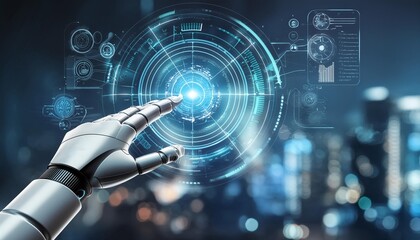 artificial intelligence finger touching hologram