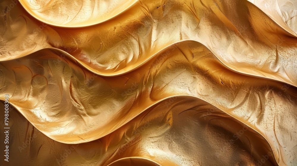 Poster A gold wave with a shiny texture. The gold color and the texture give the image a luxurious and elegant feel