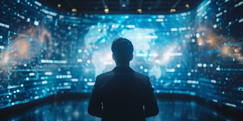 Businessman looking at futuristic big data screen