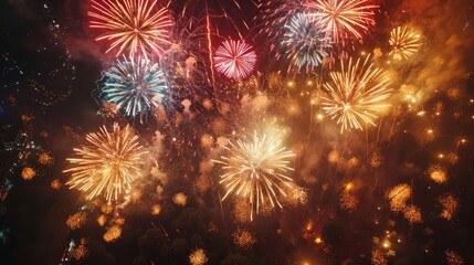 A fireworks display with a lot of bright colors and a lot of fireworks