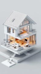 b'3D rendering of a modern house with an open floor plan'